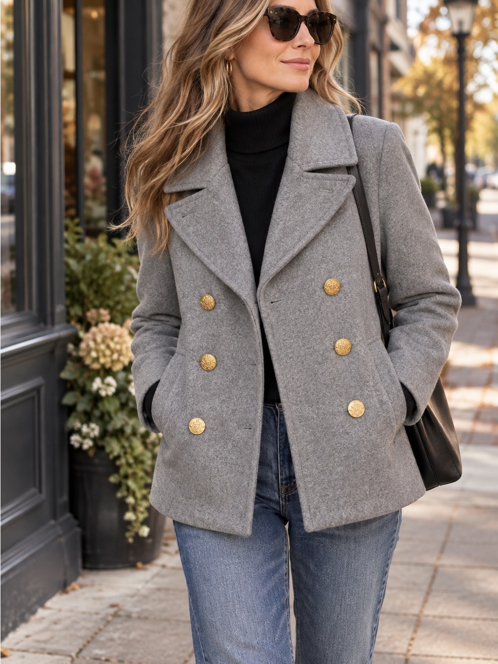J.Crew Stadium Cloth by Nello Gori Gray Wool Peacoat โ Gold Crest Buttons